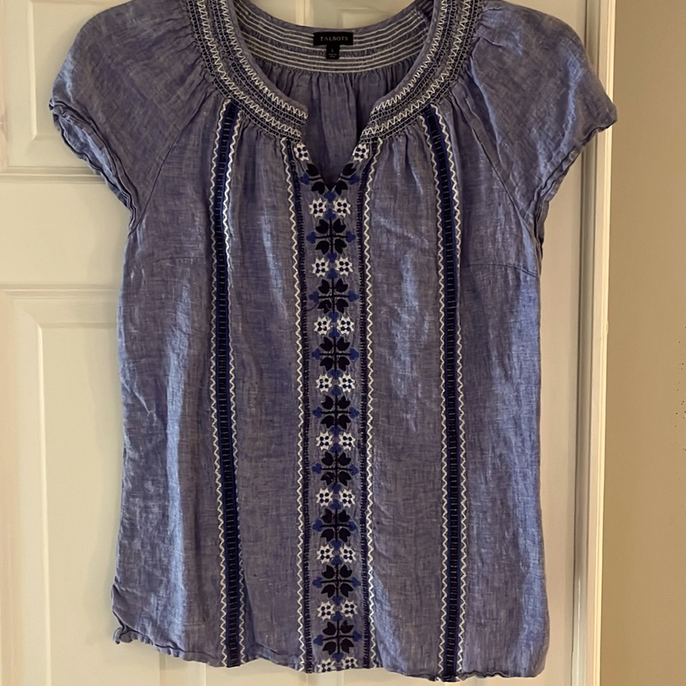 Pretty embroidered blue floral blouse